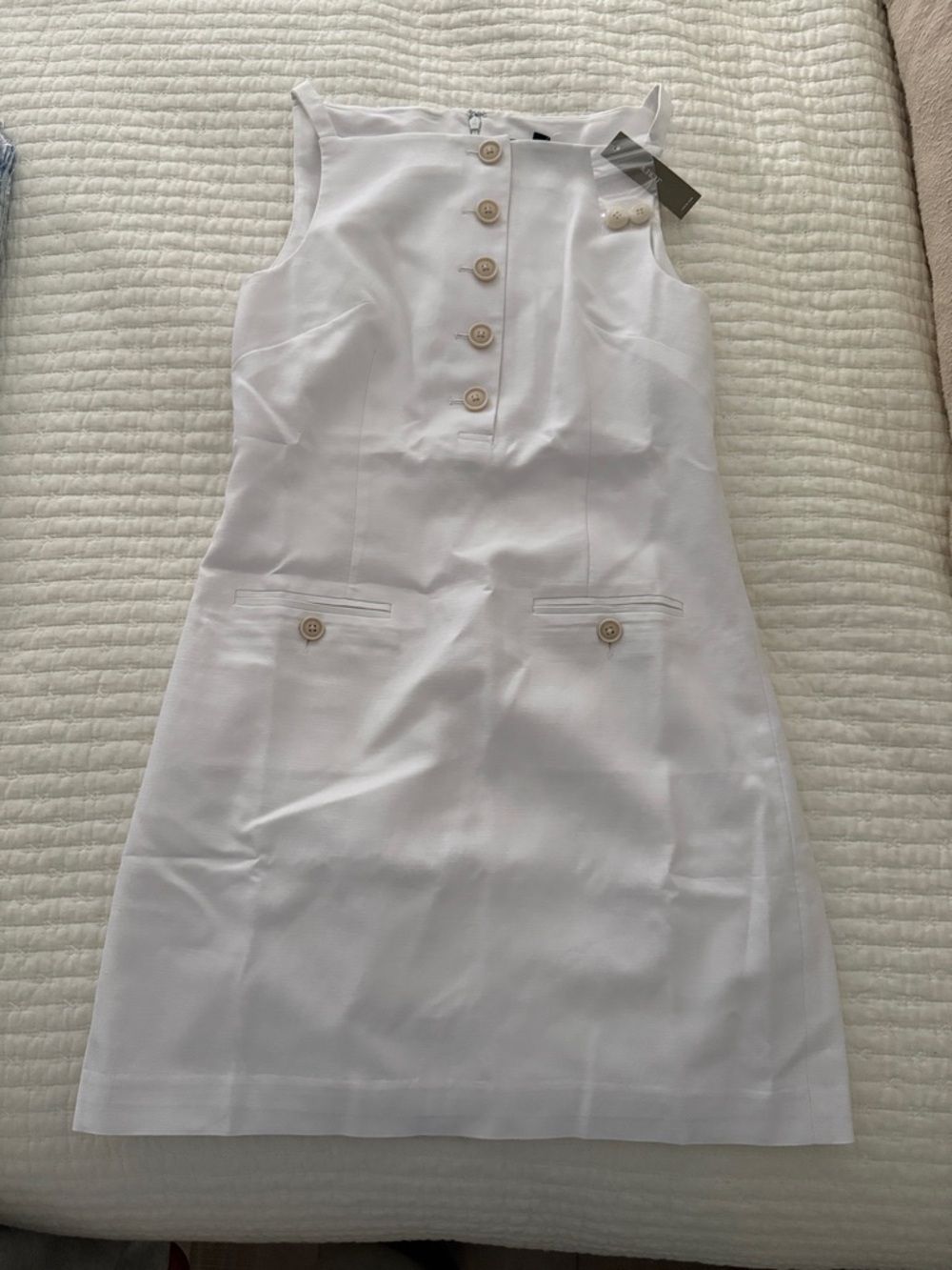 Jcrew Sleeveless White Button-Front Shift Dress